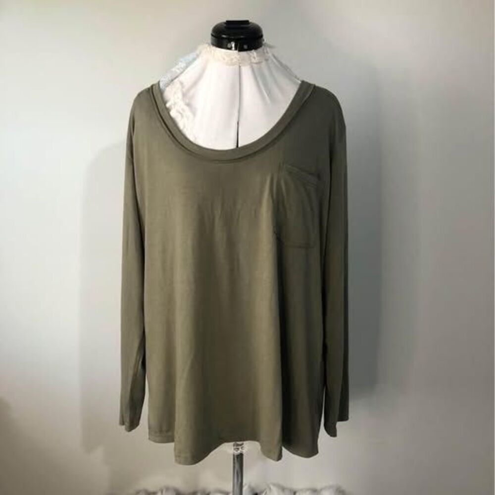 Blouse NWOT 2X Long Sleeve Blouse Pocket green 23” p-p, 27” length C5840 - Picture 1 of 5